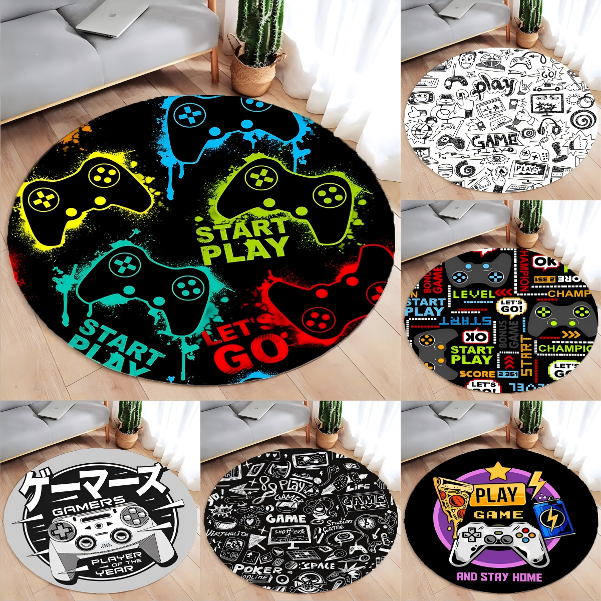 Console Gaming Hand - Gaming Console Round Rug Non-Slip Floor