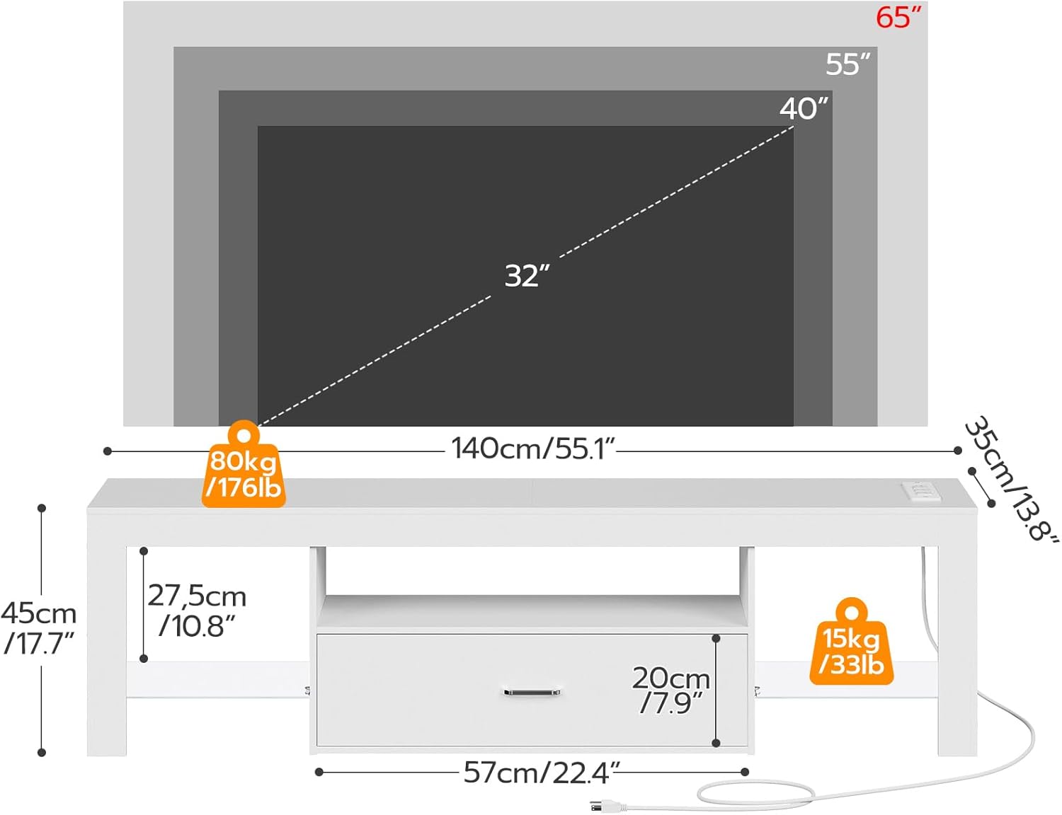 LED TV Stand with Power Outlet - Gaming Console Image avaliação e preço
