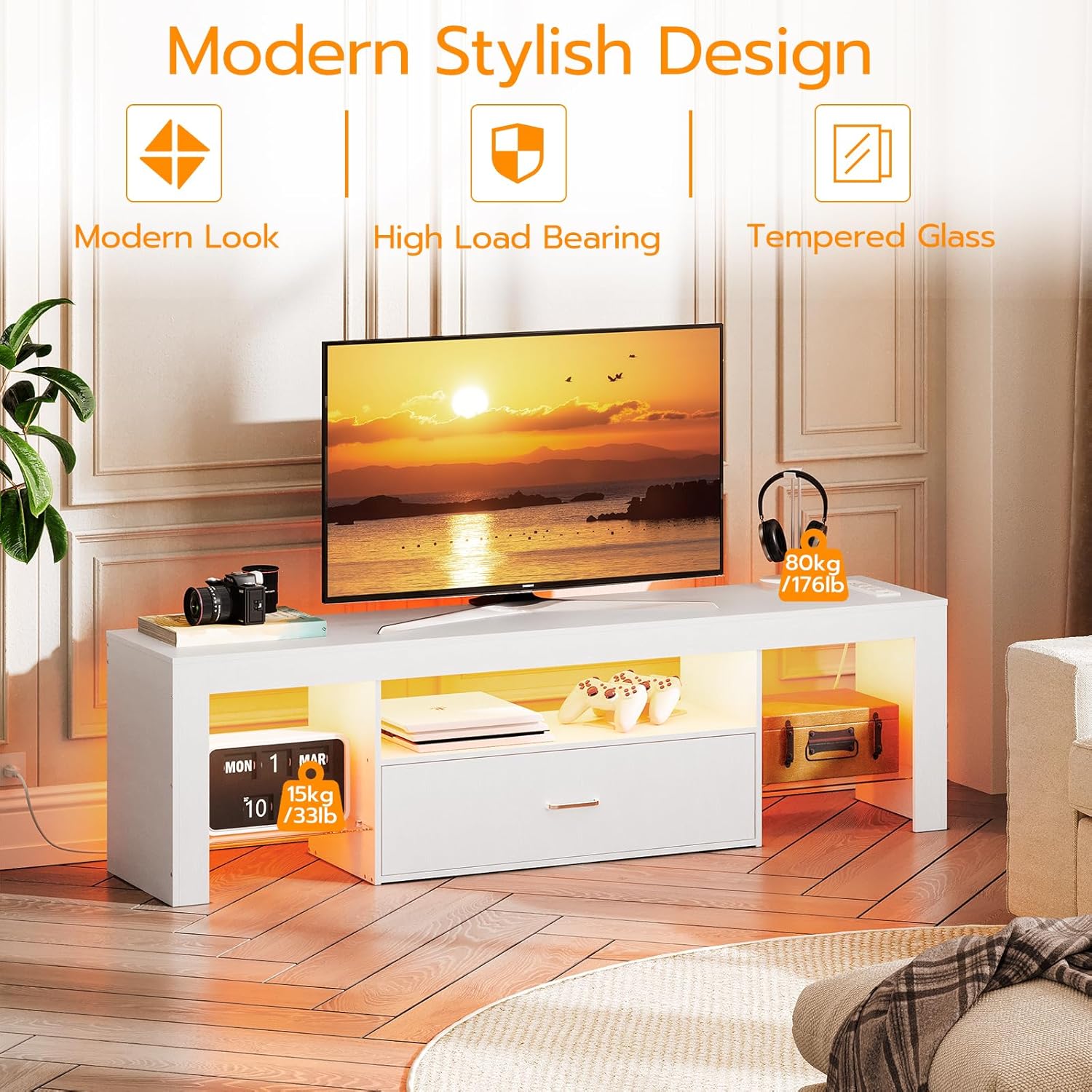 LED TV Stand with Power Outlet - Gaming Console Image avaliação e preço